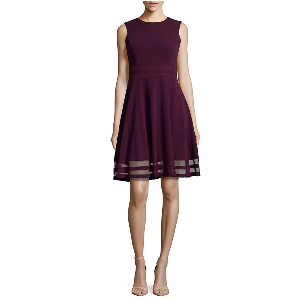 Calvin Klein Purple Fit & Flare Dress Sheer Hem Sleeveless CD9C112C New 2